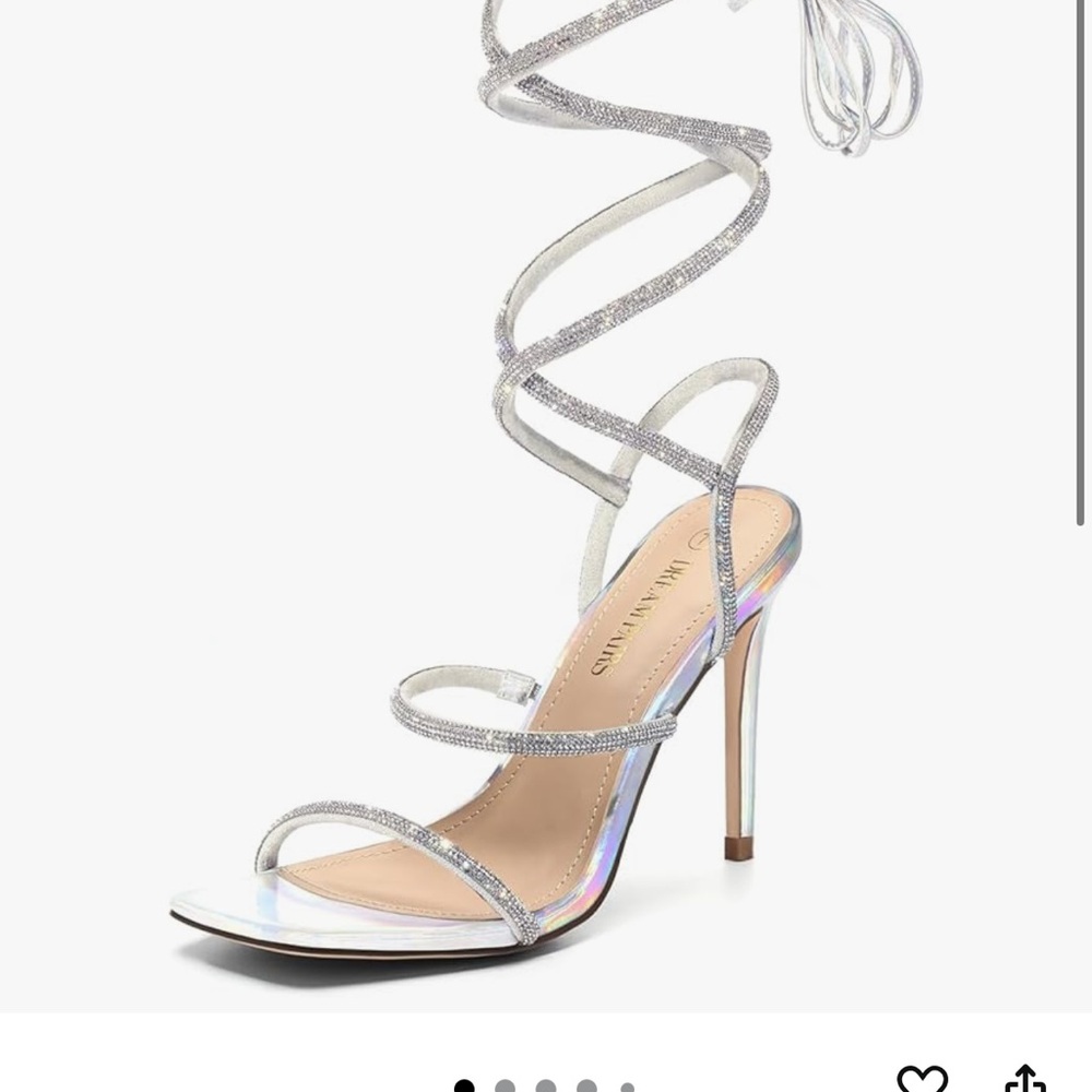 iridescent white and silver heels